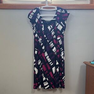 Max Studio Black and Purple Patterned Midi Dress